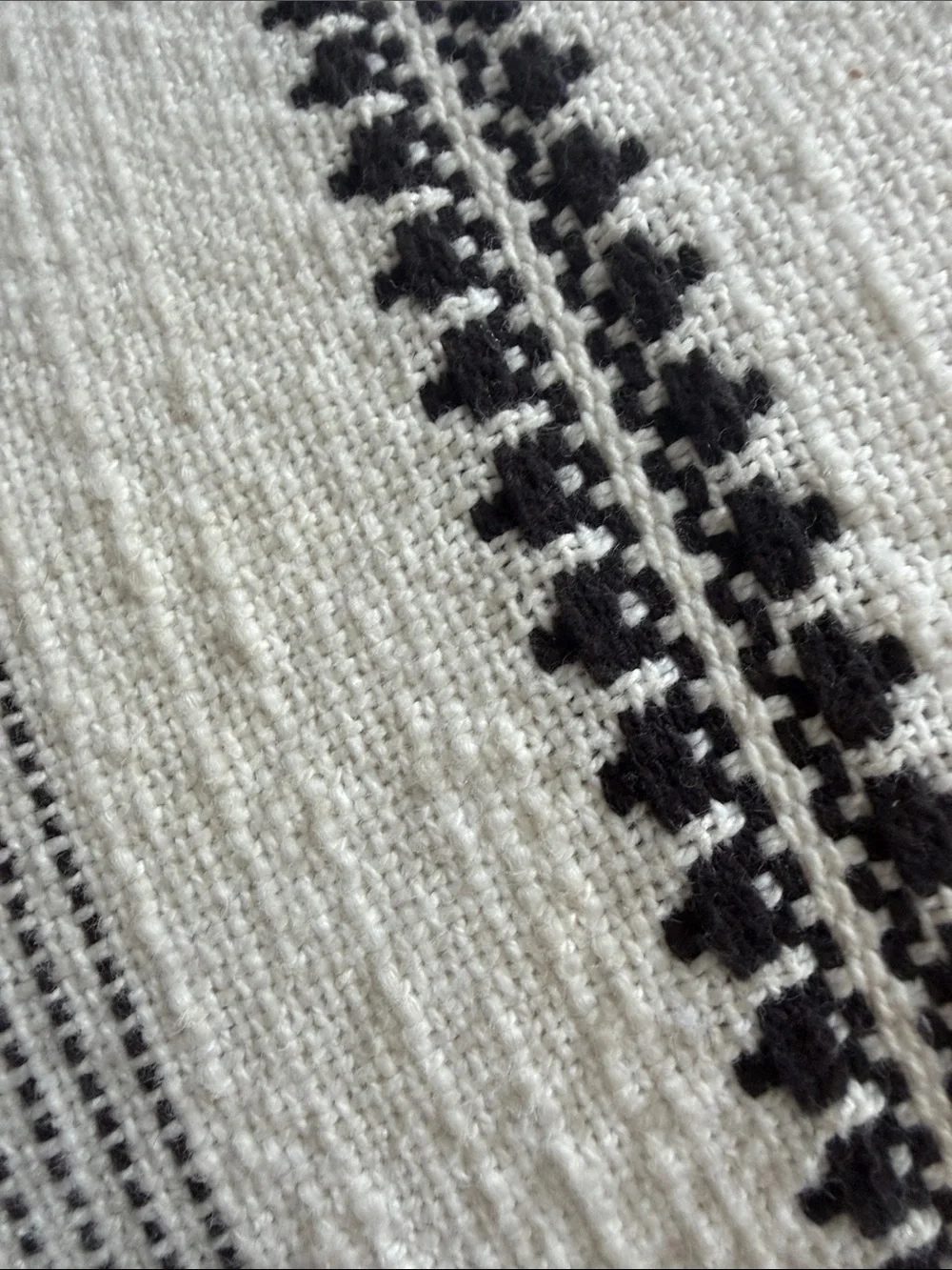 Handwoven Soft Black and White Striped Decorative Throw Pillow with Tassels.
